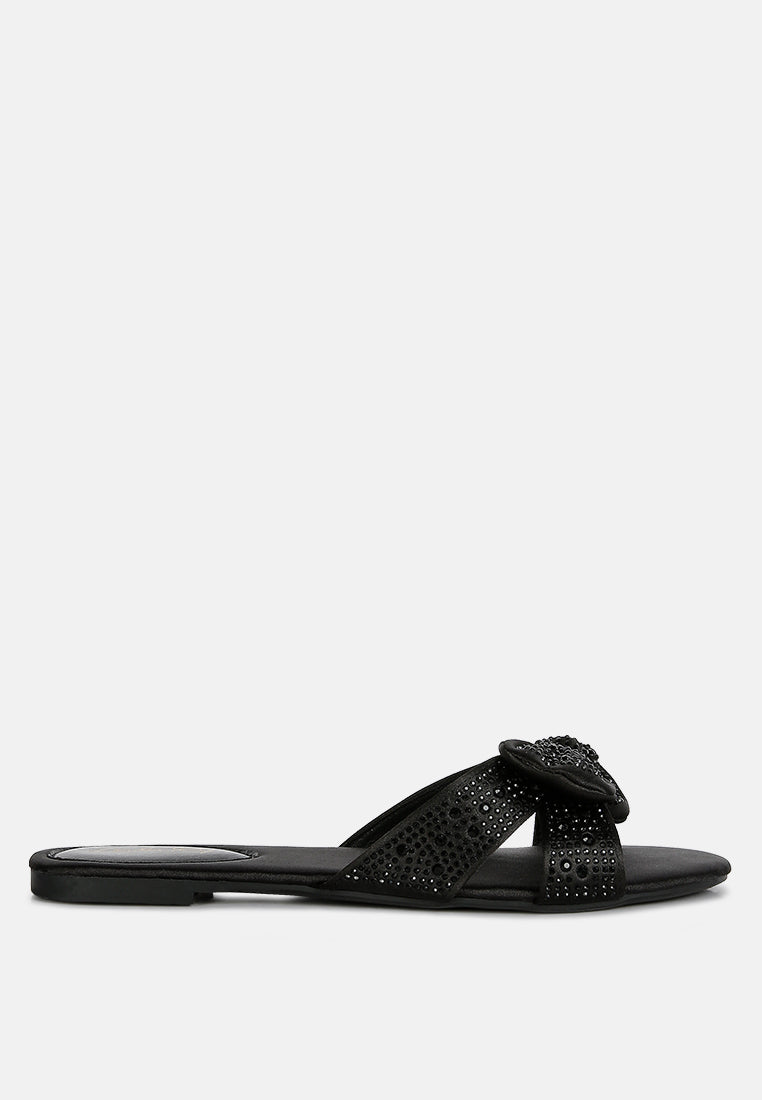 Celeste Diamante Bow Detail Satin Flat Sandals