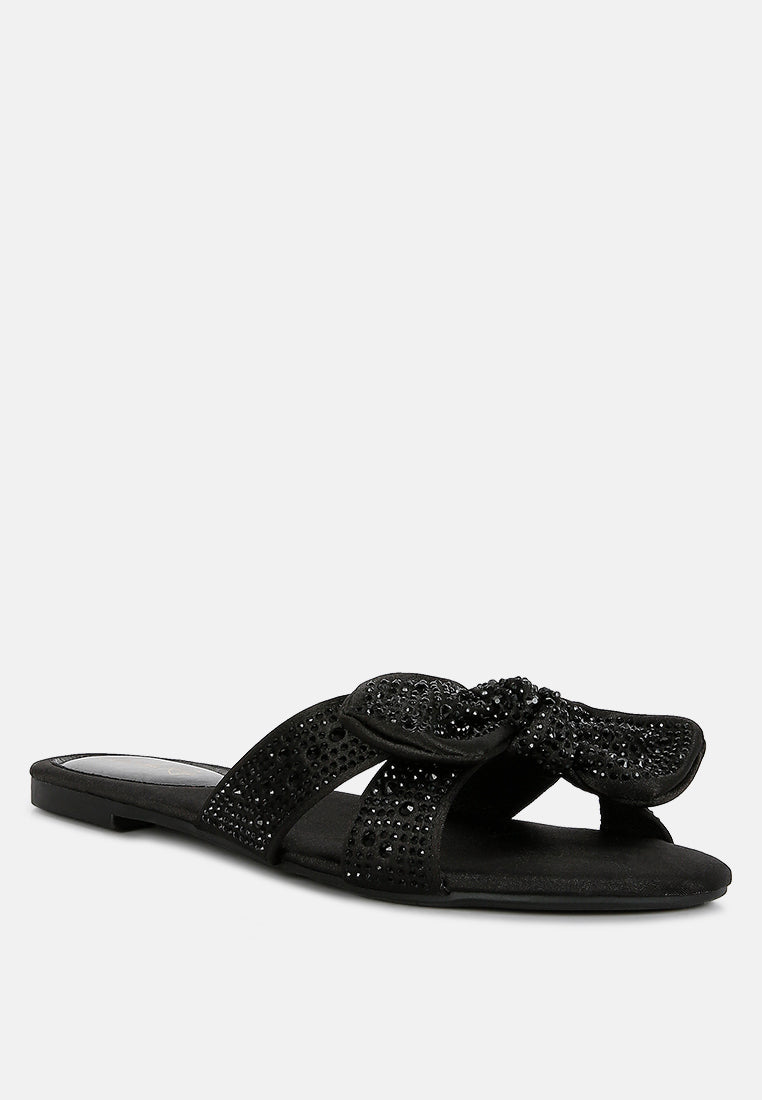 Celeste Diamante Bow Detail Satin Flat Sandals