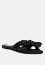 Celeste Diamante Bow Detail Satin Flat Sandals