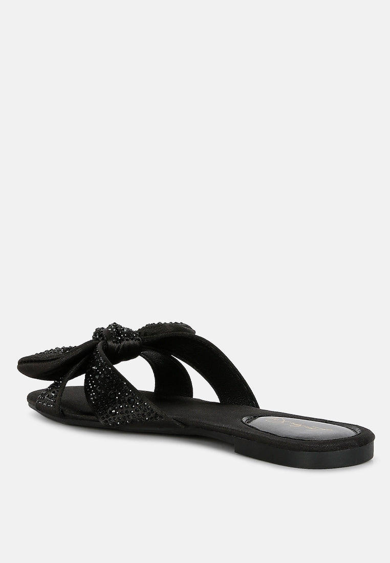 Celeste Diamante Bow Detail Satin Flat Sandals