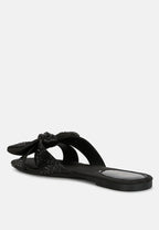 Celeste Diamante Bow Detail Satin Flat Sandals