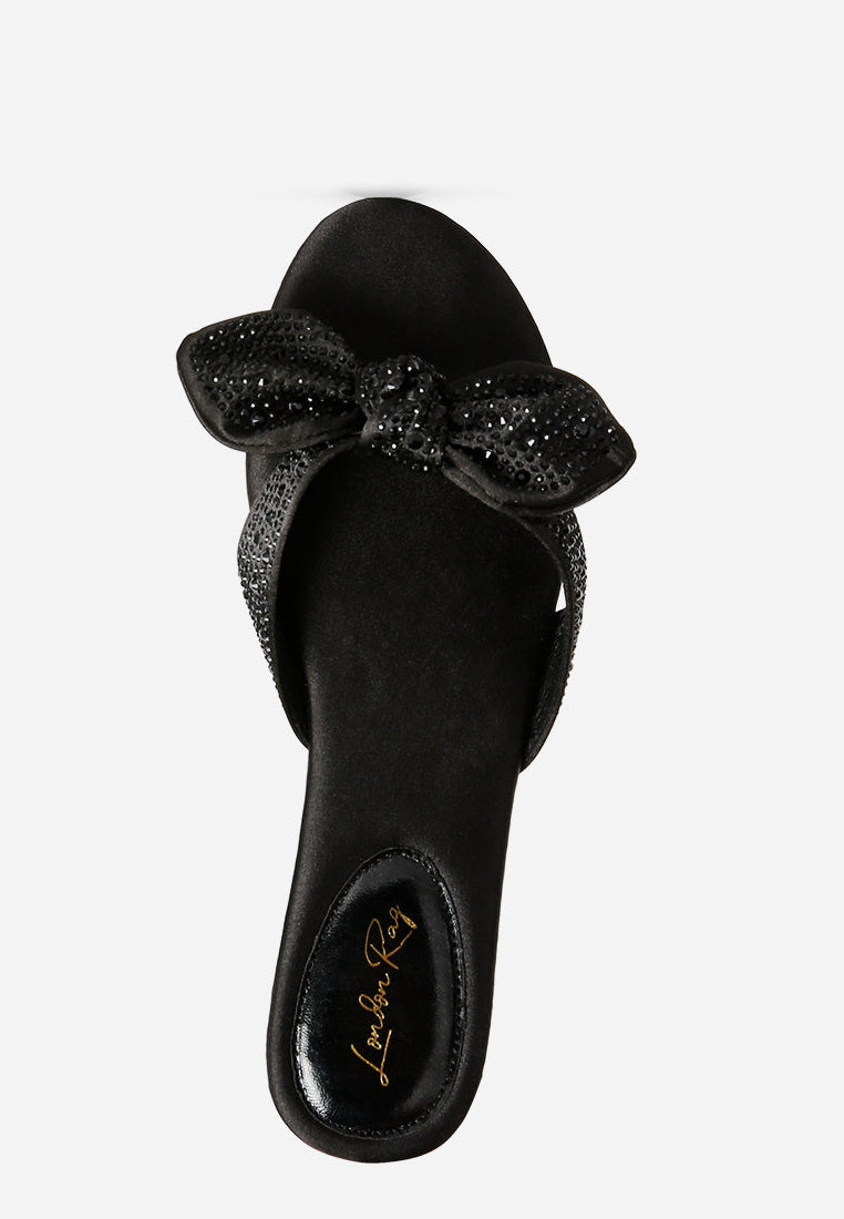 Celeste Diamante Bow Detail Satin Flat Sandals