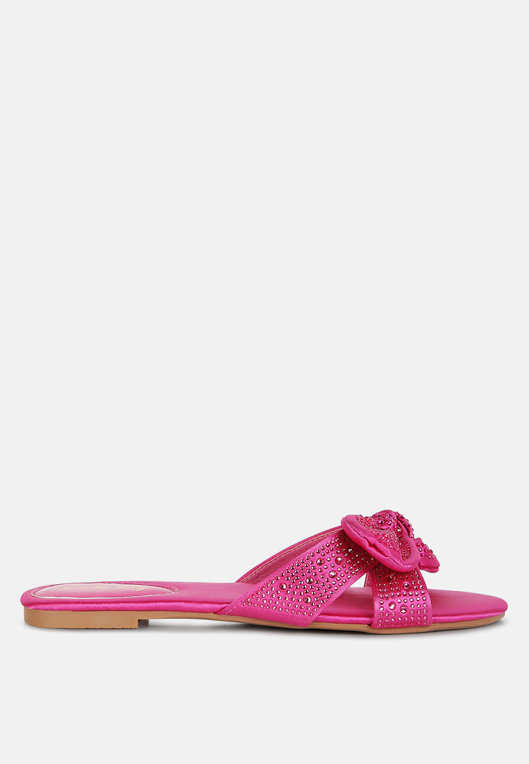 Celeste Diamante Bow Detail Satin Flat Sandals
