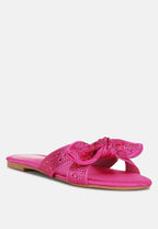 Celeste Diamante Bow Detail Satin Flat Sandals