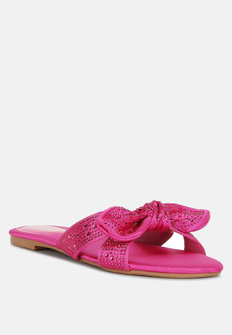 Celeste Diamante Bow Detail Satin Flat Sandals