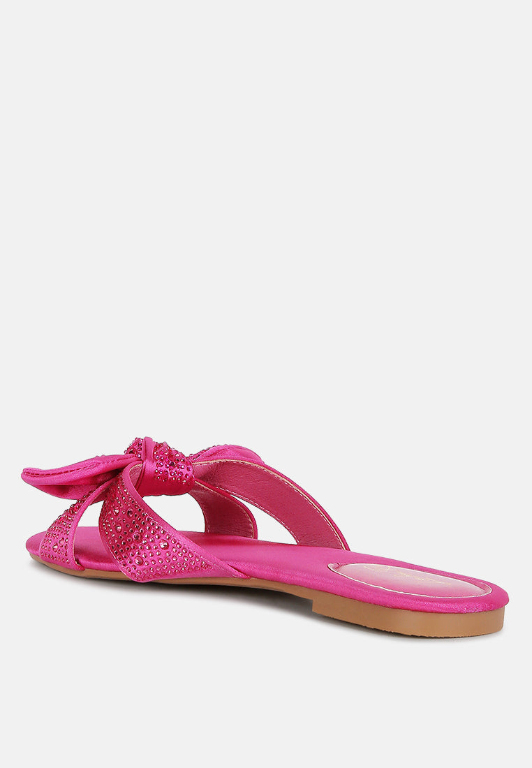 Celeste Diamante Bow Detail Satin Flat Sandals