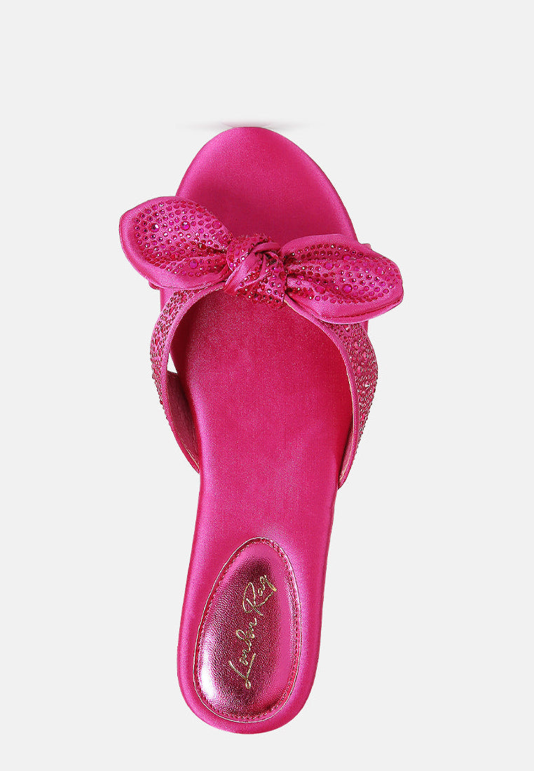 Celeste Diamante Bow Detail Satin Flat Sandals