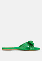 Celeste Diamante Bow Detail Satin Flat Sandals