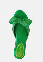 Celeste Diamante Bow Detail Satin Flat Sandals