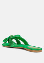 Celeste Diamante Bow Detail Satin Flat Sandals