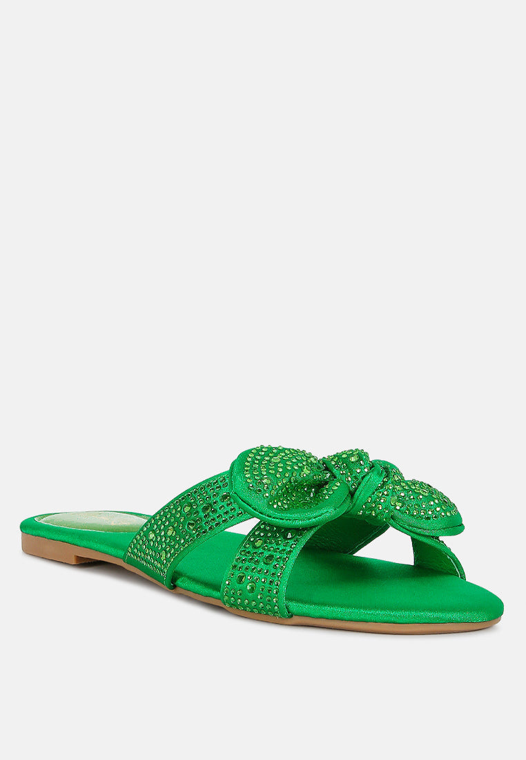Celeste Diamante Bow Detail Satin Flat Sandals