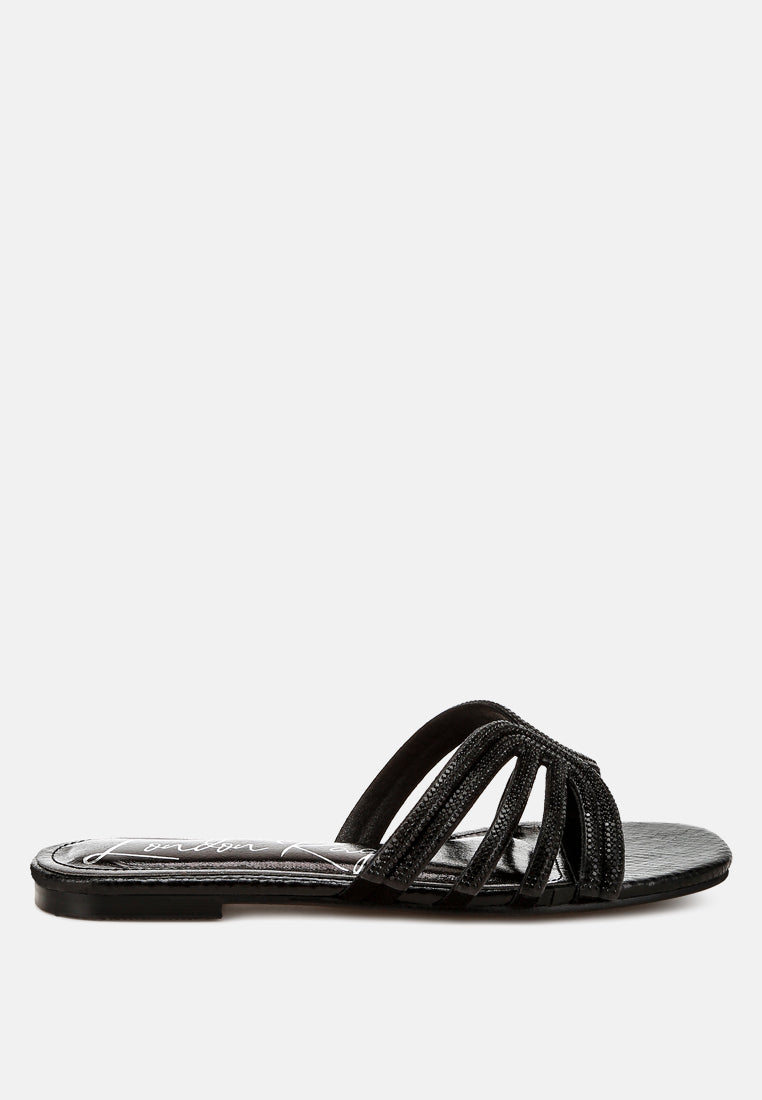 Cindy Rhinestone Details Cut Out Flat Sandals