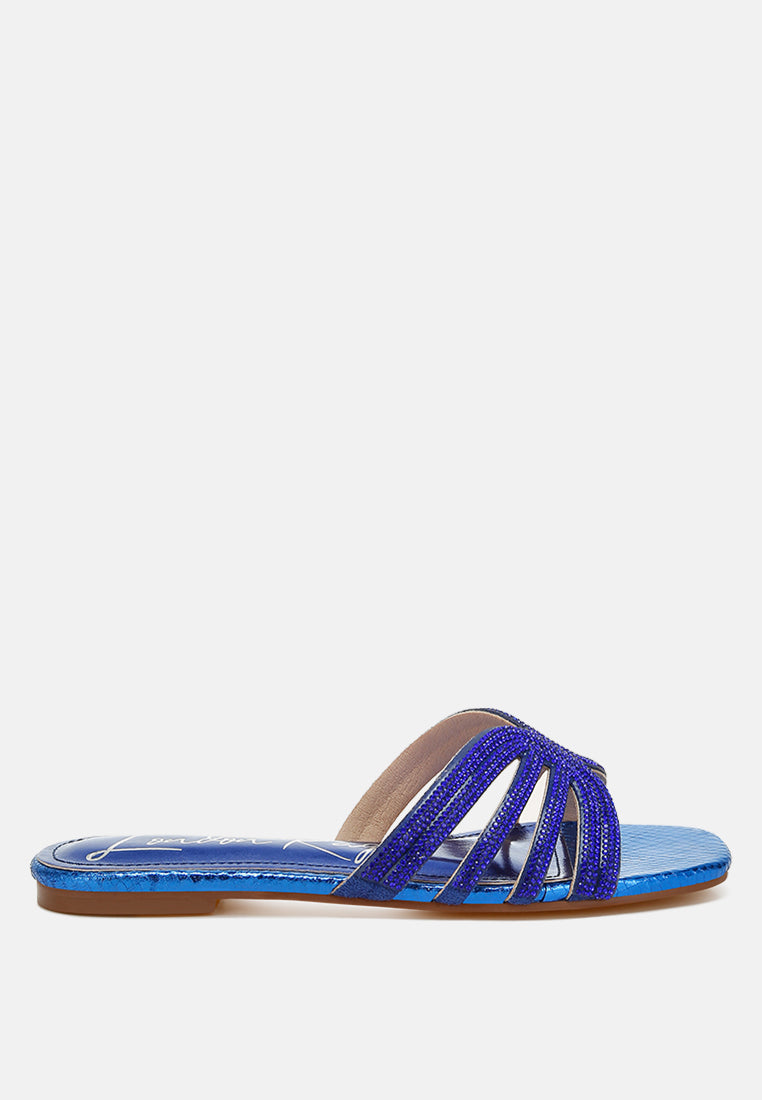 Cindy Rhinestone Details Cut Out Flat Sandals