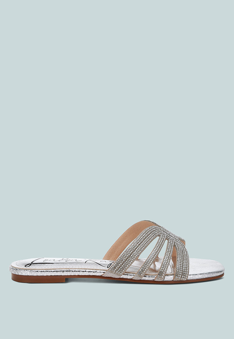Cindy Rhinestone Details Cut Out Flat Sandals