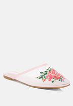 Shara Floral Embroidered Mesh Chinese Slide Flat Mules