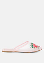 Shara Floral Embroidered Mesh Chinese Slide Flat Mules