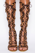 Savannah Knee High Lace Up Gladiator Stiletto High Heel Sandals