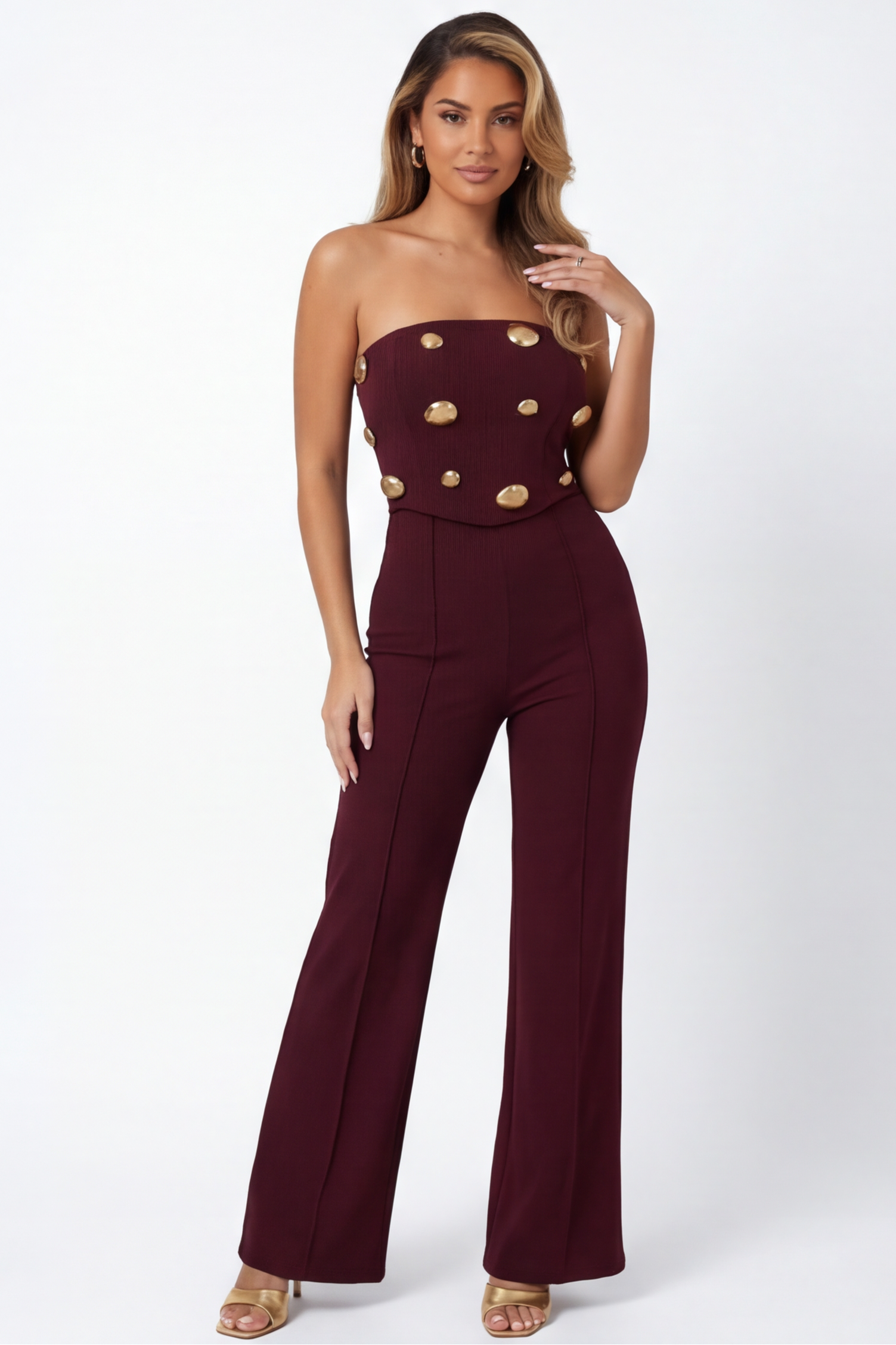 Selena Mirrored Stone Embellished Strapless Jumpsuit