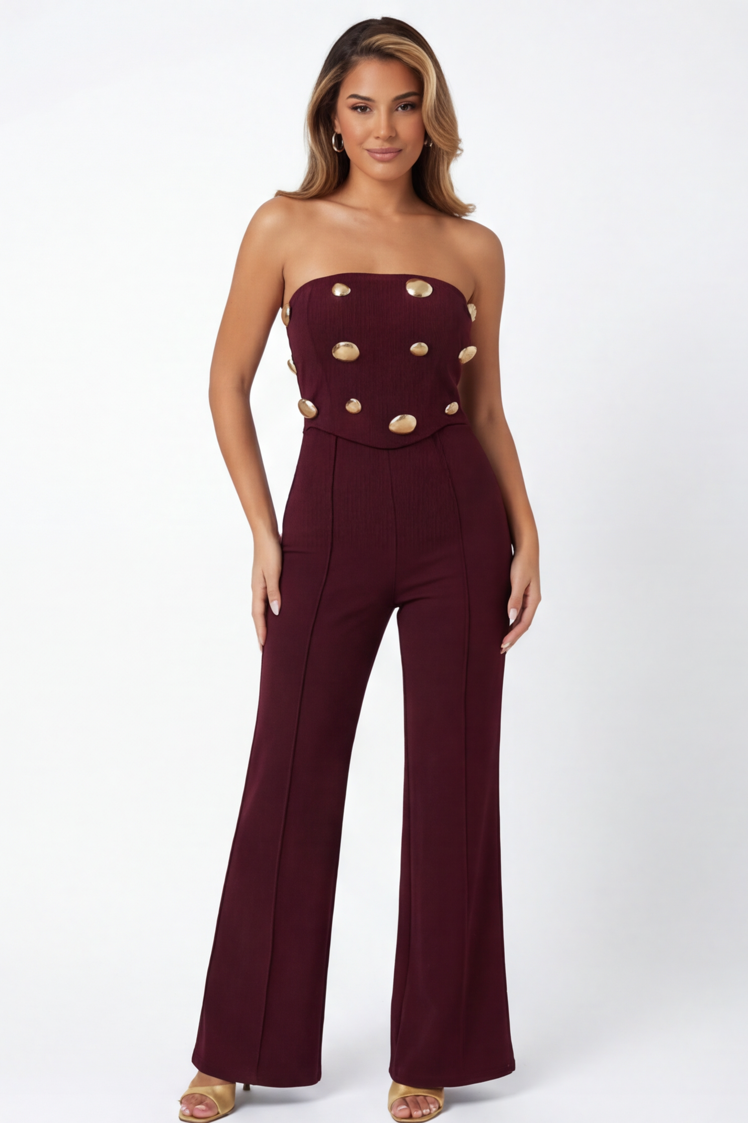 Selena Mirrored Stone Embellished Strapless Jumpsuit