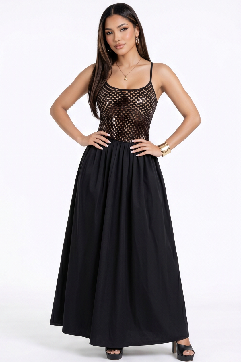 Monaco Sequin Bodice Fit & Flare Maxi Dress