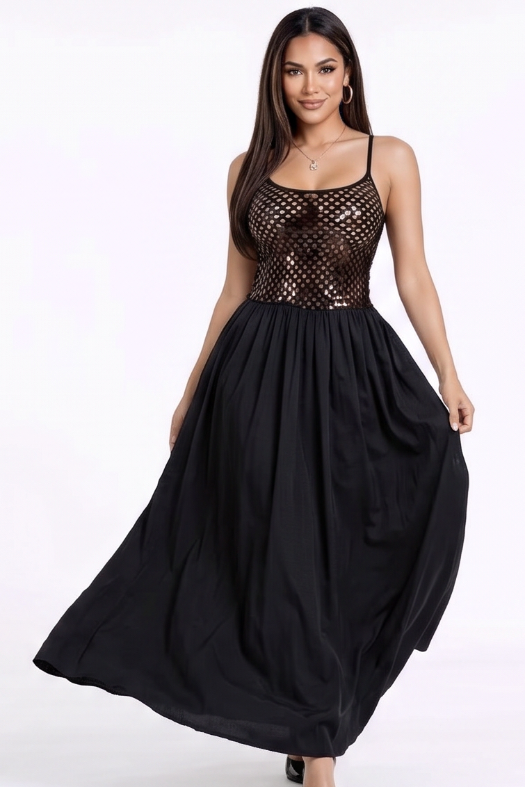 Monaco Sequin Bodice Fit & Flare Maxi Dress