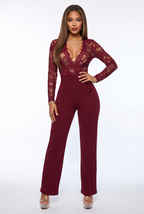 Simone Plunge Neck Lace Top Belted Jumpsuit