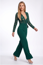 Simone Plunge Neck Lace Top Belted Jumpsuit
