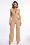Simone Plunge Neck Lace Top Belted Jumpsuit