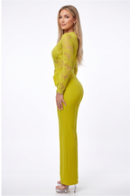 Simone Plunge Neck Lace Top Belted Jumpsuit