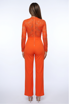 Simone Plunge Neck Lace Top Belted Jumpsuit
