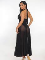Sirena Halter Neck Sheer Veil Maxi Dress