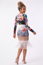 Solana Boho Fringe Romance Print Two Piece Skirt Set