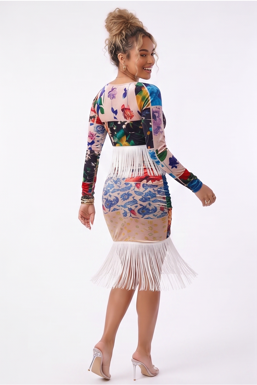 Solana Boho Fringe Romance Print Two Piece Skirt Set