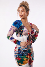 Solana Boho Fringe Romance Print Two Piece Skirt Set