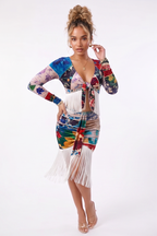 Solana Boho Fringe Romance Print Two Piece Skirt Set