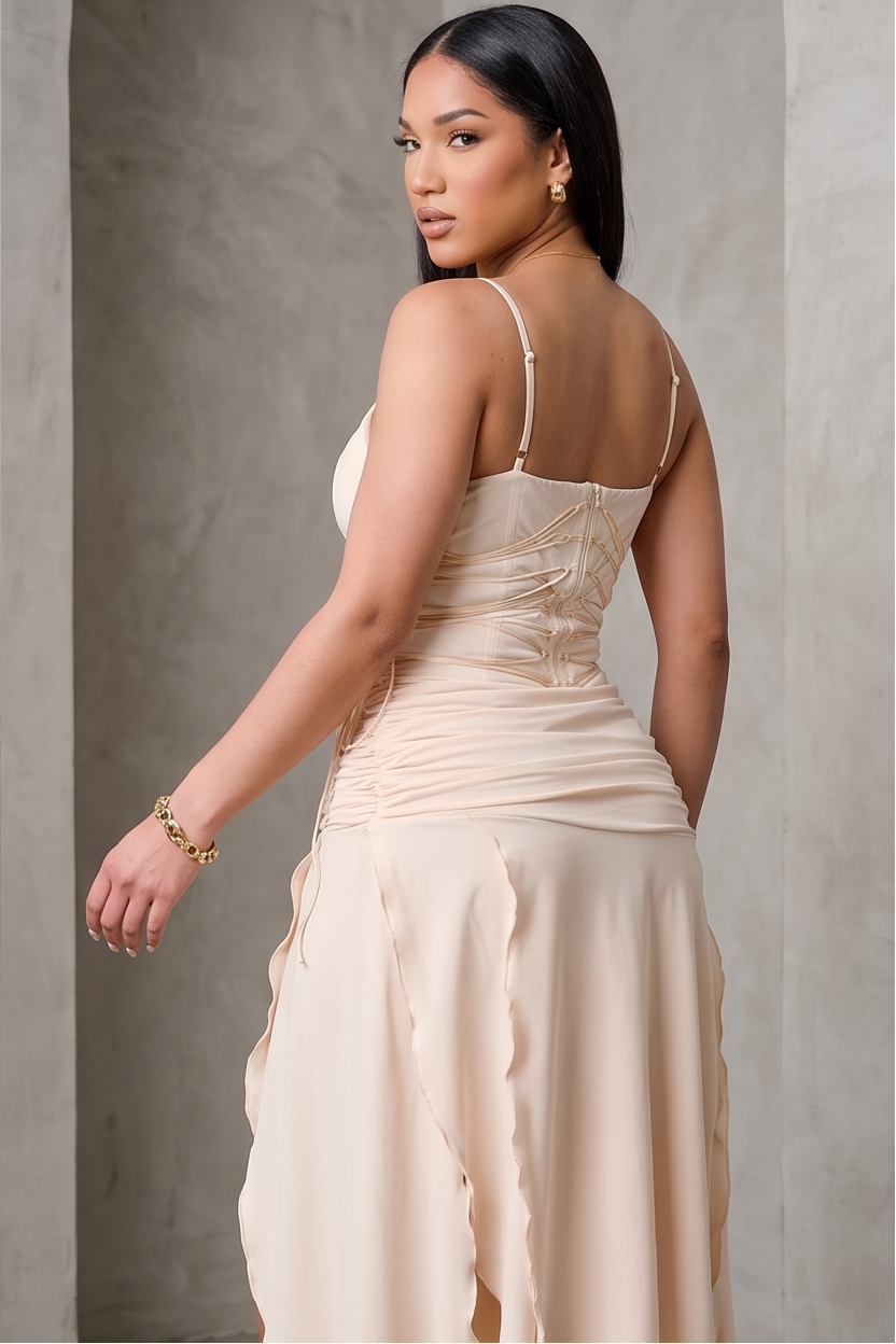 Soleia Corset Waist Side Slit Maxi Dress