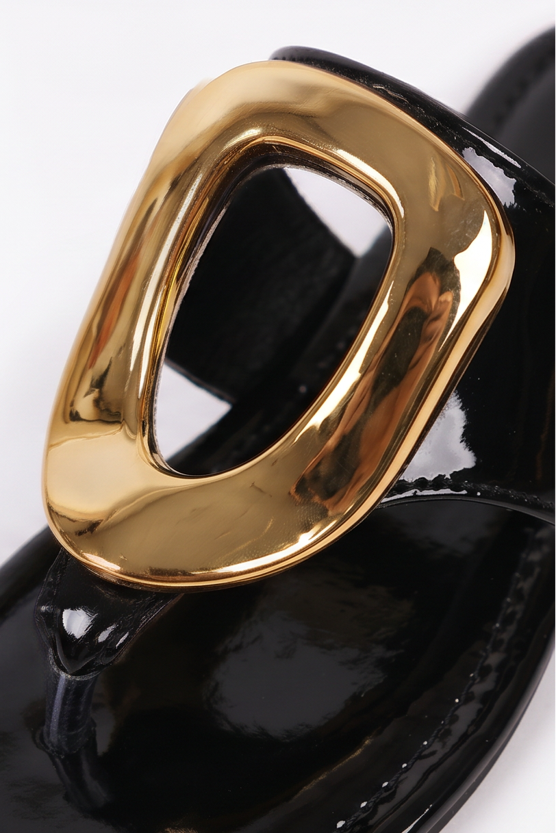 Soleil Gold O Ring Buckle Flat Sandals