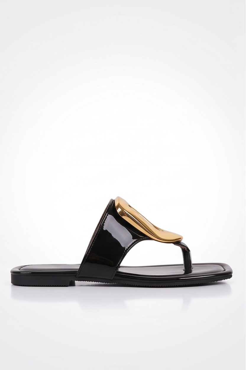 Soleil Gold O Ring Buckle Flat Sandals