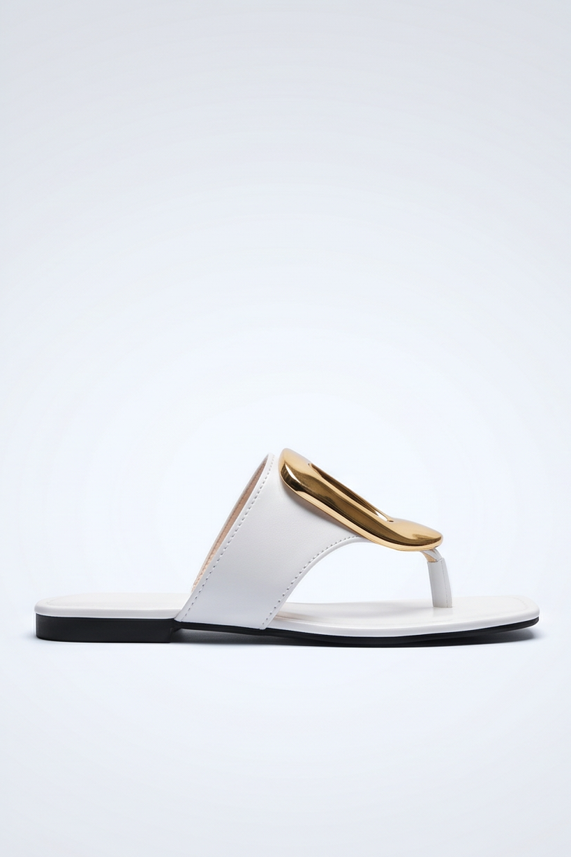 Soleil Gold O Ring Buckle Flat Sandals