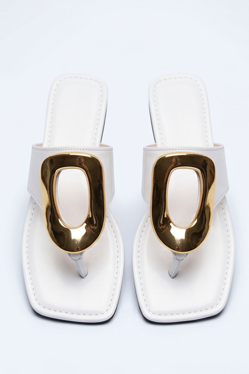 Soleil Gold O Ring Buckle Flat Sandals