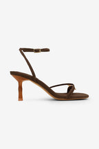 Tamia Stone Detail Square Toe Bamboo Kitten Heel Sandals
