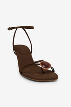 Tamia Stone Detail Square Toe Bamboo Kitten Heel Sandals