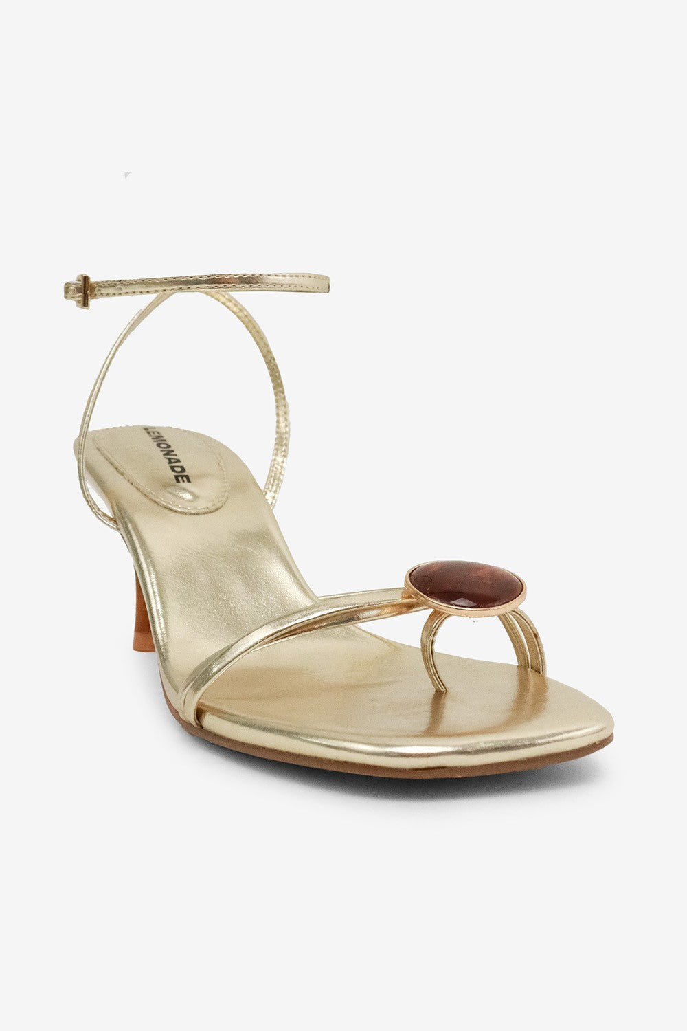 Tamia Stone Detail Square Toe Bamboo Kitten Heel Sandals