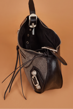Trina Rhinestones Studded Moto Shoulder Bag