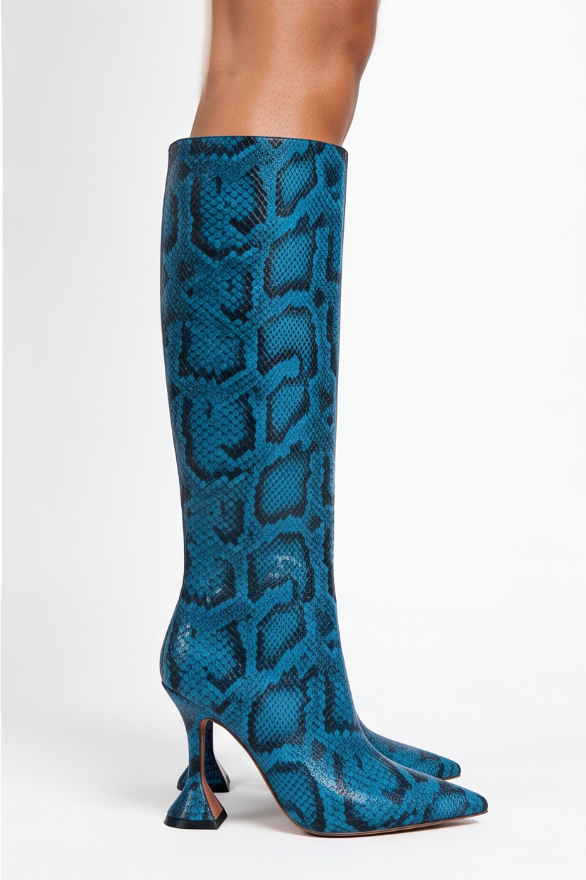 Valentina Pointed Toe Flared Heel Knee High Boots