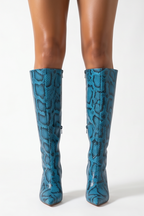 Valentina Pointed Toe Flared Heel Knee High Boots