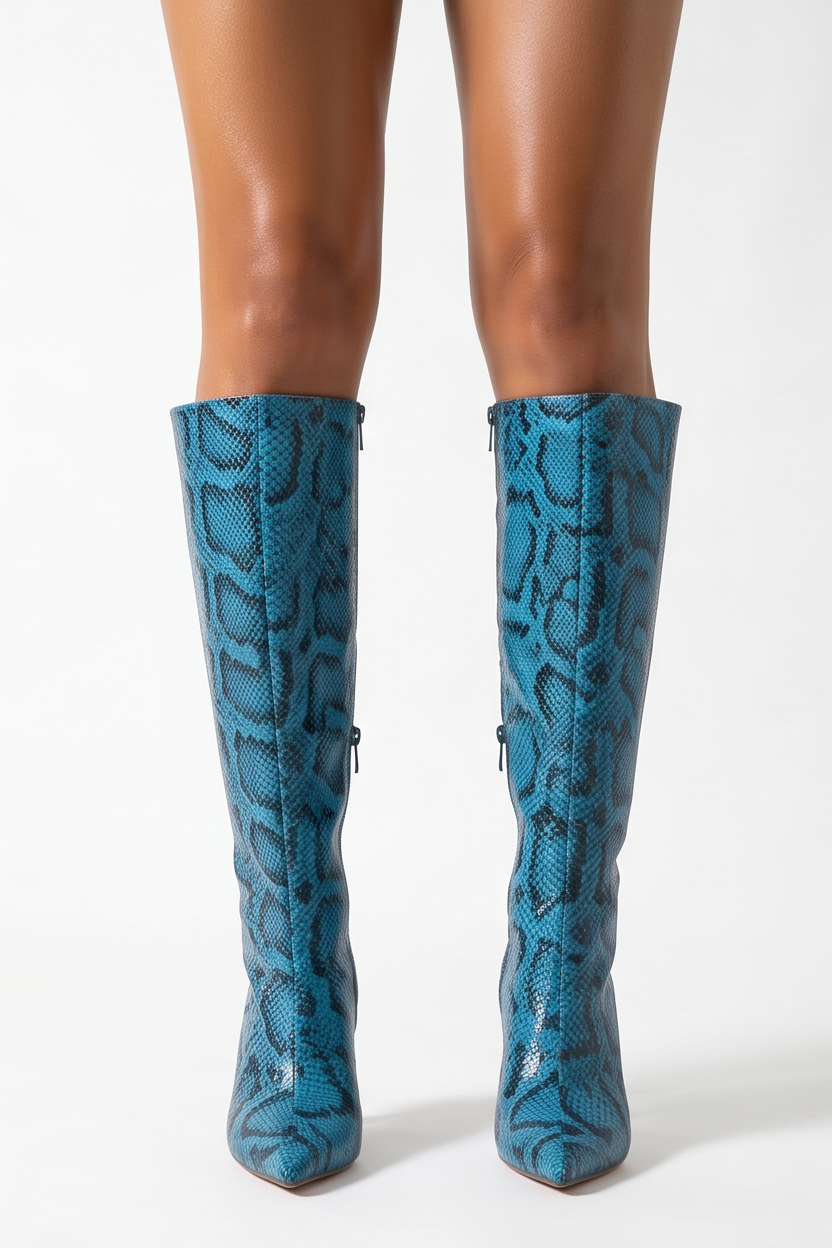 Valentina Pointed Toe Flared Heel Knee High Boots