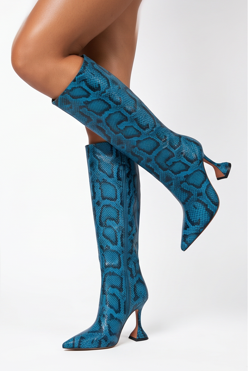 Valentina Pointed Toe Flared Heel Knee High Boots