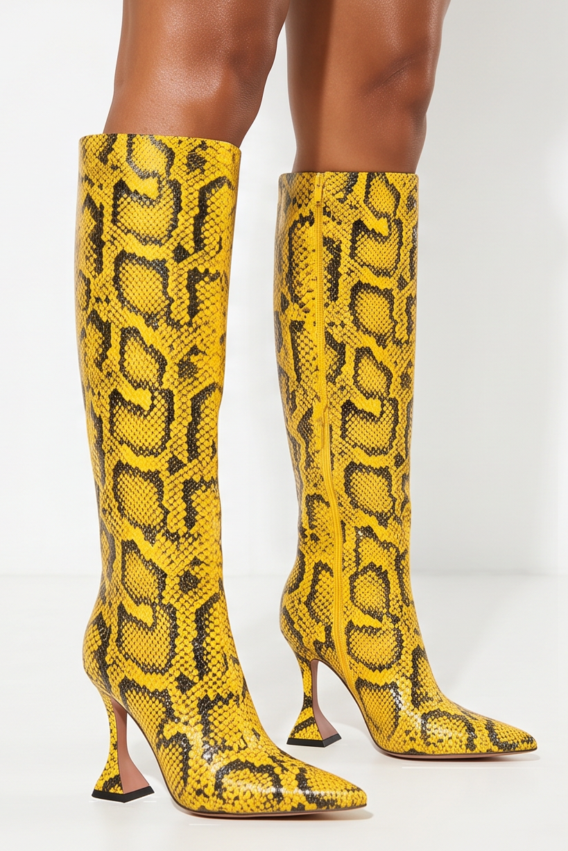 Valentina Pointed Toe Flared Heel Knee High Boots