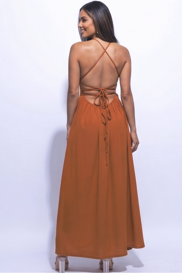 Valentina Side Slit Open Back A Line Maxi Dress